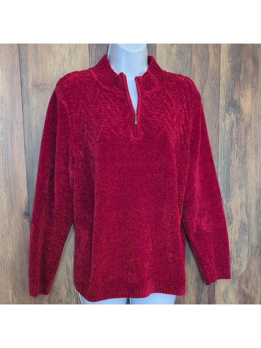 Alfred Dunner Rich Red Turtleneck 1/4 Zip Sweater M                1028B